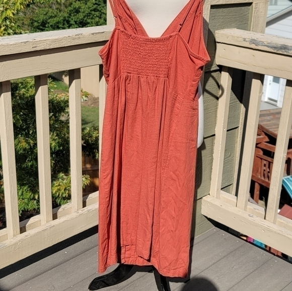 LOVE TREE BURNT ORANGE MIDI DRESS, SZ LARGE - Picture 5 of 11